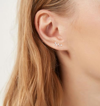TIGRADE Stud Earrings Marquise Cubic Zirconia Rhinestone Crawler Style Wedding Earrings 925 Sterling Silver Post Hypoallergenic for Women, Brides, Bridesmaid - color: Gold