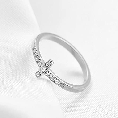 2mm 5mm Tainless Steel Cubic Zirconia Wedding Band Rings For Women,Stackable No Tarnish Fashion Cross Rings Size 4-10 - color: Cross-silver