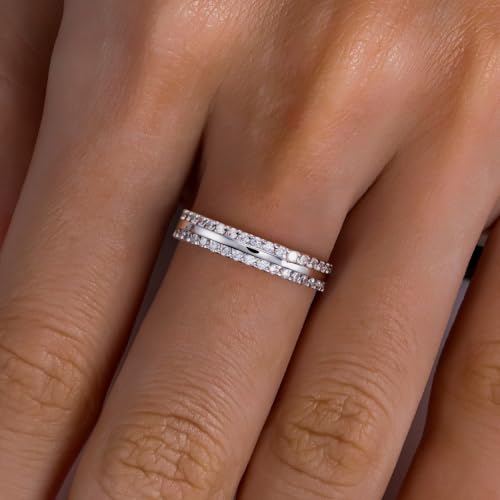 Cubic Zirconia Eternity Wedding Band Rings Round Cut 5A Grade D Color CZ Stacking Band Engagement Promise Rings for Women - style: Double Round-b