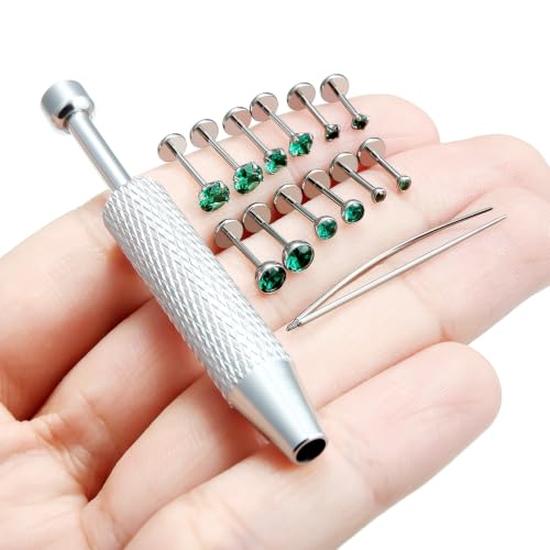 F136 Titanium 20/18/16g Flatback Earrings Nose Lip Rings Jewelry - color: Green, size: 20g