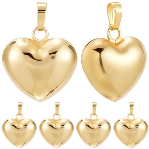 Beebeecraft 1 Box 10Pcs Heart Charm 18K Gold Plated Brass Large Puffy Love Shape Charms with Loop for Romantic Memorial day DIY Jewelry Making (Big 3D 0.8x0.8x0.4in) - color: Gold, size: 20x21x10mm