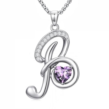 A to Z Initial Birthstone Pendant Necklaces Name Jewelry for Women | 18K White Gold Plated Personalized Alphabet Jewelry Anniversary Christmas Birthday Gifts for Wife Her Daughter Girlfriend - color: B Initial-02-Feb