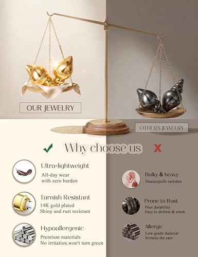Chunky Gold Stud Earrings for Women Sterling Silver Earring Hypoallergenic | Non Tarnish 14K Gold Plated 925 Silver Posts for Sensitive Ears,Knot Statement Dangle Earrings Gold Jewelry Gifts Lightweight - color: gold plated-little conch