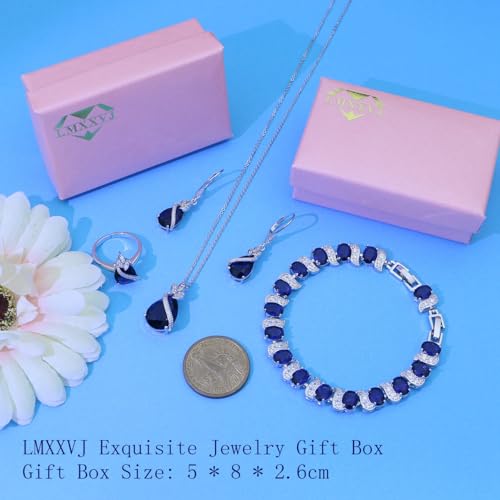 LMXXVJ Jewelry Set for Women,Teardrop Cubic Zirconia Necklace Earrings Adjustable Ring Bracelet Jewelry Set Formal Jewelry Gift - color: SYSD-White Gold-Blue