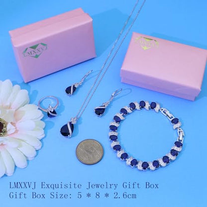 LMXXVJ Jewelry Set for Women,Teardrop Cubic Zirconia Necklace Earrings Adjustable Ring Bracelet Jewelry Set Formal Jewelry Gift - color: SYSD-White Gold-Blue