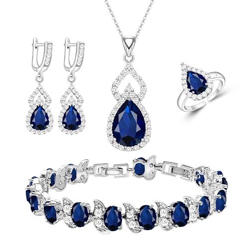 Wedding Jewelry Set for Women Gem Necklace Earrings Bracelet Luxury Jewelry Set Birthday Valentine's Day Mother's Day Christmas Prom Jewelry Gift - color: KKJ-4-Blue