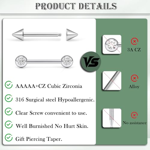 Cisyozi 14G Nipple Piercing Jewelry Tongue Ring for Women Men Hypoallergenic 316L Surgical Steel Silver Gold Straight Tongue Nipple Barbell Bar Ring Bridge Piercing Jewelry 14mm 9/16 inch - color: Silver