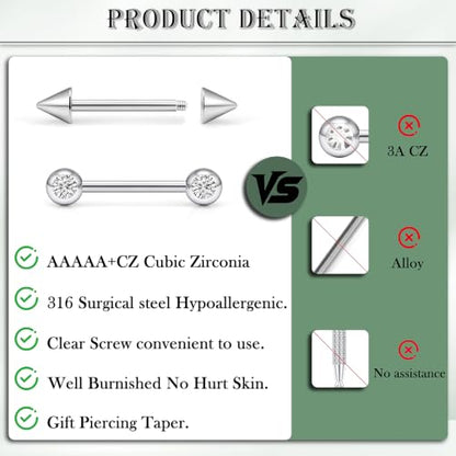 Cisyozi 14G Nipple Piercing Jewelry Tongue Ring for Women Men Hypoallergenic 316L Surgical Steel Silver Gold Straight Tongue Nipple Barbell Bar Ring Bridge Piercing Jewelry 14mm 9/16 inch - color: Silver