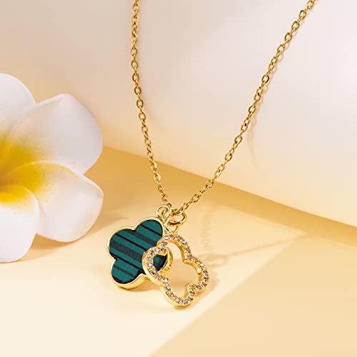 Clover Necklace For Women 18k Gold Plated Silver Lucky Four Leaf Clover Pendent Necklaces Trendy Dainty Jewelry Gifts for Women - color: Gold-Green