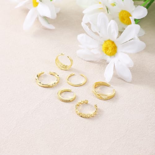 JJUNW 6PCS Toe Rings for Women, Adjustable Band Ring Beach Foot Jewelry Set | Summer Non Tarnish Toe-Rings Open Flower CZ Toe Ring Set Beach Foot Jewelry
