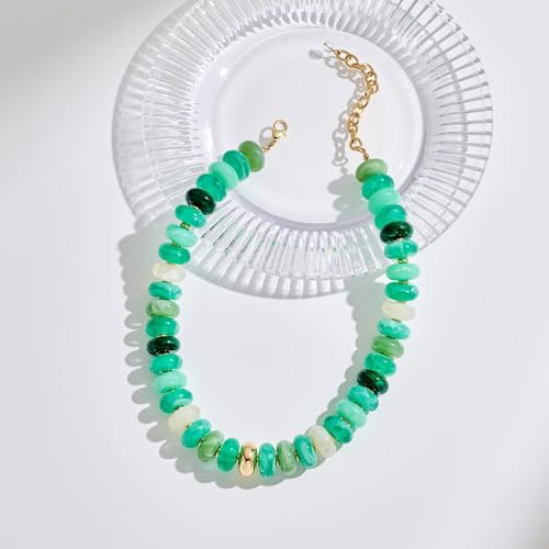 Chunky Colorful Choker Necklace for Women - Summer Beach Round Resin Beads Necklace, Trendy Statement Summer Beach Jewelry Birthday Gifts for Vacation Holiday - color: 18mm Gradient Green Bead