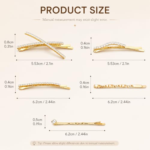 16Pcs Gold Rhinestone Pins Set, Delicate Crystal Hair Clips for Women Girls, Shiny Metal Barrettes Fancy Decorative Hair Accessories for Wedding Prom Party Daily Use
