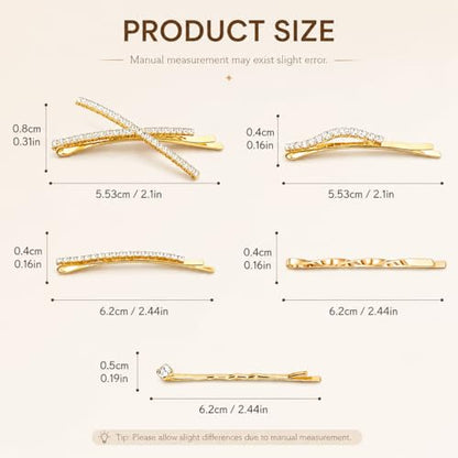 16Pcs Gold Rhinestone Pins Set, Delicate Crystal Hair Clips for Women Girls, Shiny Metal Barrettes Fancy Decorative Hair Accessories for Wedding Prom Party Daily Use