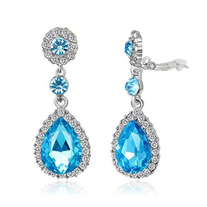 Gorgeous Austrian Crystal Rhinestone Wedding Bridal Teardrop Drop Dangle Earrings - color: Blue