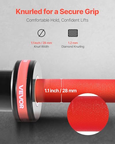 VEVOR 7FT/6FT/4FT Olympic Barbell Bar, Fits 2-Inch Weight Plates, Barbell Bar with Knurled Grip for Strength Training, Weightlifting, Squat, Deadlift, Bench Press, Curl, Overhead Press, 500lbs/700lbs/1000lbs Capacity - size: 6FT, 700LBS
