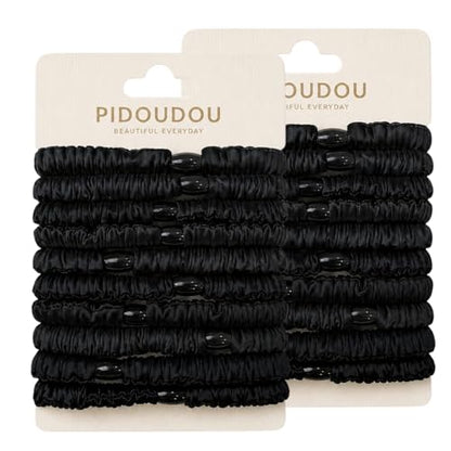 20 Pack Black Hair Ties, Small Satin Silk Scrunchies for Women and Girls - color: Black