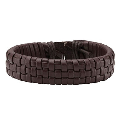 Eigso PU Leather Braided Handmade Cuff Wrap Bracelet Handbands for Men Women Stackable Adjustable - color: Brown