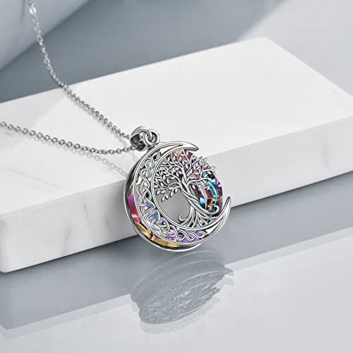 Tree of Life Necklaces S925 Sterling Silver Crystal Tree of Life Pendant Necklace Celtic Knot Moon Tree of Life Jewelry for Women Gifts - color: Purple