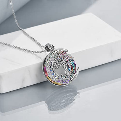 Tree of Life Necklaces S925 Sterling Silver Crystal Tree of Life Pendant Necklace Celtic Knot Moon Tree of Life Jewelry for Women Gifts - color: Purple