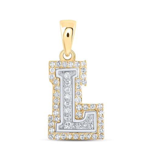Sonia Jewels Solid 10K Yellow and White Gold Two Tone Real Natural Diamond Womens A-Z Initial Letter Pendant Charm for Necklaces 1/6 Carat (.17 Cttw) - style: L - 10k White and Yellow Gold