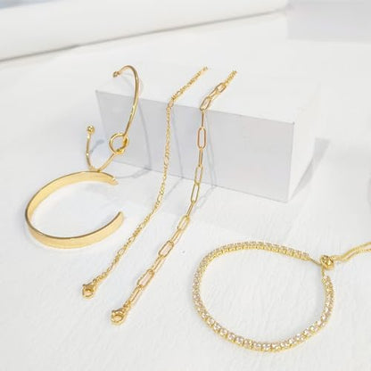 HERIER Gold Bracelets for Women 18k Gold Plated Bracelet Stack Bangle Cuff Bracelet Set for Women Non Tarnish Beaded/Paperclip/Cuban Link Chain Bracelets Jewelry for Women Trendy - style: Bangle Tennis5-Gold