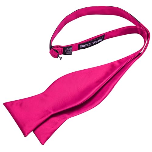 YOHOWA Bow Ties for Men Self-tied Silk Bowtie Solid Color with Lapel Pin and Handkerchief Cufflinks for Wedding Party Prom - color: Soild Hot Pink