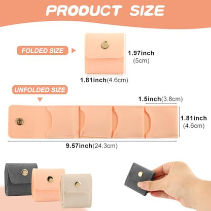 3Pcs Mini Travel Jewelry Bag with Buckle, Portable Multifunctional Mini Travel Organizer Case, Foldable Jewelry Roll for Rings, Necklaces, Bracelets, Earrings(3 Colors)