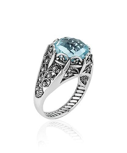 Filigranist 925 Sterling Silver Filigree Art Women Mini Dome Cocktail Ring with Gemstone, Gift Boxed - color: Blue Topaz