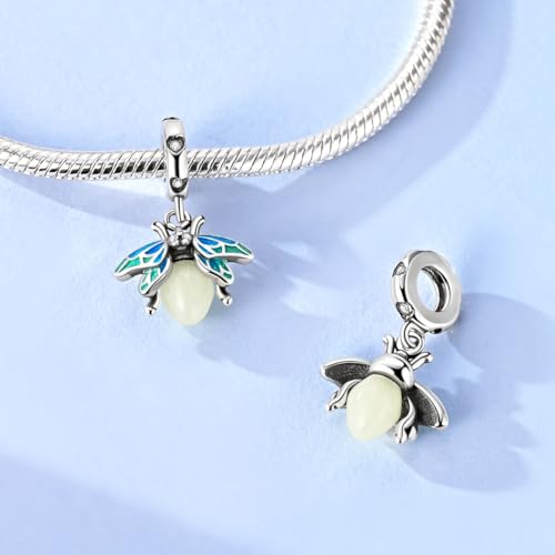 LNQOBU 925 Sterling Silver Charms Color-changing Chameleon Dangle Charm Beads Glow in the Dark Charme fits Pandora Bracelets and Necklace Jewelry Gift for Women - style: Blue Firefly Pendant