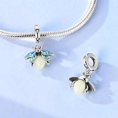 LNQOBU 925 Sterling Silver Charms Color-changing Chameleon Dangle Charm Beads Glow in the Dark Charme fits Pandora Bracelets and Necklace Jewelry Gift for Women - style: Blue Firefly Pendant