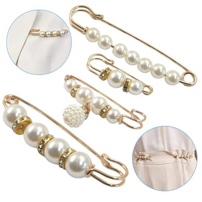 8 PCS Pearl Brooch Pins, Faux Pearl Rhinestones Brooches, Secure Safety Pins for Dresses, Sweaters, Scarves & Cardigans - color: Style 2