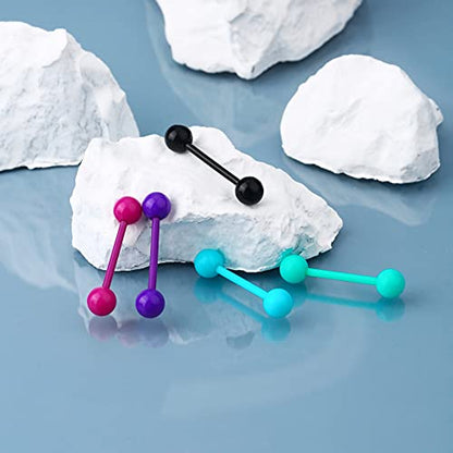 OUFER 14G 5PCS Soft Acrylic Tongue Rings Barbell Colorful Tongue Barbell Piercing for Women