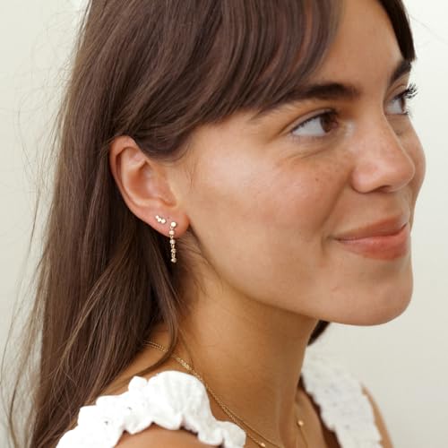 Made By Mary CZ Poppy Climber Stud Earrings – Bezel-Set Cubic Zirconia Ear Climber Earrings for Women | Minimalist Dainty Stud Earrings | Everyday Sparkle Jewelry | Elegant Earring Gift | Gold Vermeil | 6.5mm