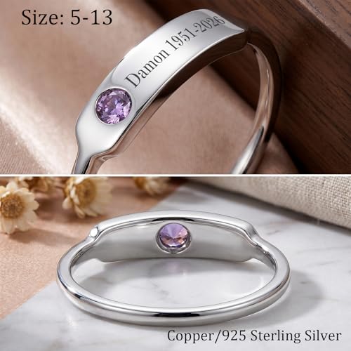 Custom Name Ring with Birthstone 925 Sterling Silver Engraved Memorial Rings for Women Husband Mom Dad Sympathy Gift for Loss Of Loved One