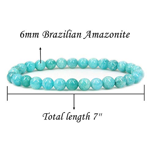 Angelstones Gemstones 6mm Round Beads Healing Crystal Bracelet for women | Natural Gemstone, Handmade Gifts for Women, Healing Crystal Round Beaded Stretch Bracelets, Unisex Jewelry for Women and Men - color: Brazilian Amazonite