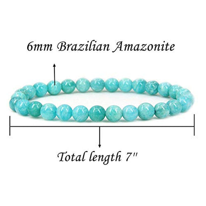 Angelstones Gemstones 6mm Round Beads Healing Crystal Bracelet for women | Natural Gemstone, Handmade Gifts for Women, Healing Crystal Round Beaded Stretch Bracelets, Unisex Jewelry for Women and Men - color: Brazilian Amazonite