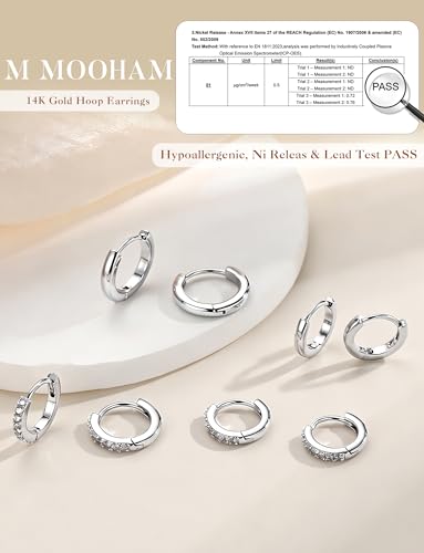 M MOOHAM Huggie Hoop Earrings for Women Teen Girls, 14K Gold Plated | Hypoallergenic Earring Set for Sensitive Ears, Small Huggie Hoops, Dainty Earrings Stack, Trendy Jewelry Gifts - color: Silver