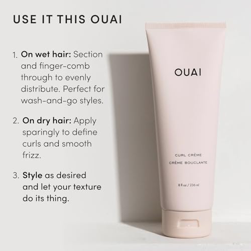 OUAI Curl Cream - Curl Defining Cream with Chia & Linseed Oil - Enhances Definition, Hydration & Shine - Tames Frizz & Protects from Humidity - Silicone-Free Curly Hair Products for Women (8 oz) - size: 8 Ounce (Pack of 1)