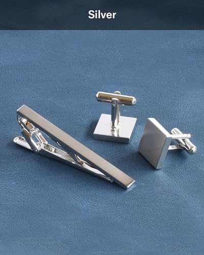 [TAVARAT] Tie Clip Tie Clips for Men Black Silver Tie Bar Tie Pin Tps-043 - style: Cufflinks set (silver)