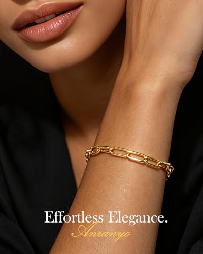 Paperclip Bracelet,18K Gold Plated Hypoallergenic Gold Paperclip Link Chain Bracelet,Dainty Stackable Paperclip Bracelets Jewelry Gift for Women Mom Wife Girlfriend
