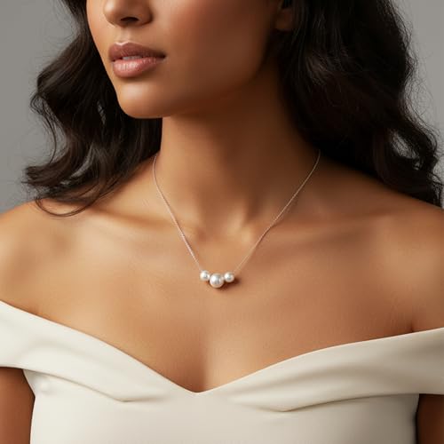 Trinckle Pearl Necklaces for Women, Pearl Choker Dainty Pendant Necklace | White Pendant Choker for Teen Girls, Layered Daisy Jewelry, Wedding Strands for Bride Bridesmaids as Beach Summer Accessories - style: Silver necklace