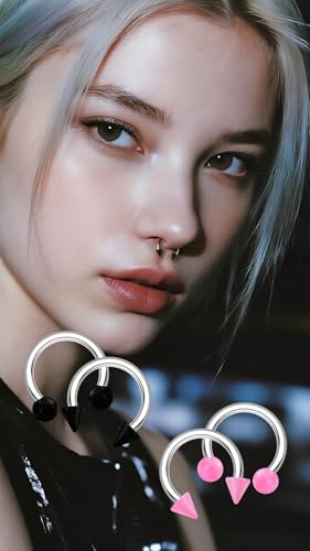 OUFER Horseshoe Septum Rings 16G, Internally Threaded Septum Piercing jewelry, G23 Titanium Pink Septum Piercing kit, Lip Helix Conch Cartilage Piercing Jewelry For Women Men - color: Black
