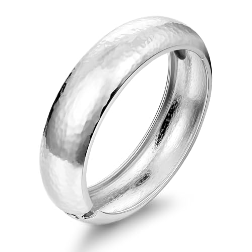 NICEIGHT 18K Gold Plated Chunky Bangle Bracelets for Women Gold Wide Cuff Bangle Bracelet Hammered Minimalist Thick Gold Wrist Wrap Bracelets - color: Silver Thin Hammered Bracelet