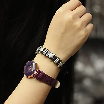 Jeilwiy Punk Leather Wristbands for Men Bracelets Handmade Wide Cuff Bangle Braided Jewelry Black Brown Adjustable - Punk Father's Gifts - color: HGB117
