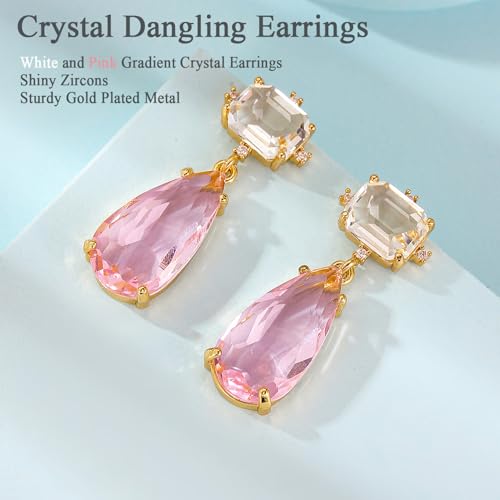Crystal Earrings CXUEMH Teardrop Earrings for Women Blue and Green Dangle Earrings Elegant Earrings for Prom Emerald Green Earrings Formal Jewelry Crystal Drop Earrings - color: white and pink