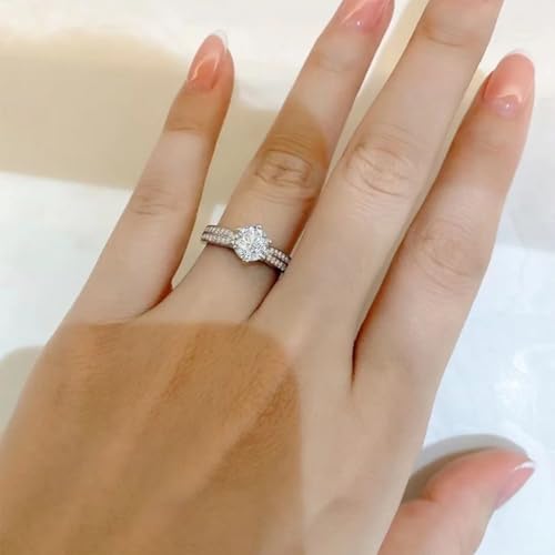 LUSHE Moissanite Engagement Ring 1-2CT D Color VVS1 Clarity 925 Sterling Silver with 18K White Gold Plated Solitaire Moissanite Wedding Promise Rings for Women - color: 002-1 Carat
