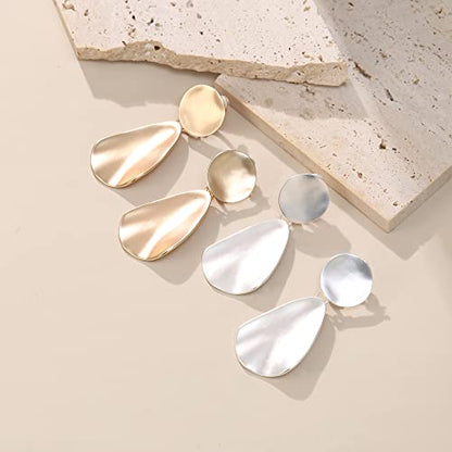 FANZE 2-3 Pairs Clip on Earrings Drop Earrings Set,Big Matte Gold Earrings Statement Earrings Jewelry Gift for Women - color: Set-2