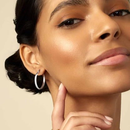 3mm Wide Large Hoop Earrings for Women Hypoallergenic 925 Sterling Silver Post Gold Earrings Lightweight Silver Hoop Earrings Oversize Big Gold Hoops 30/40/50/60MM - color: Silver, size: 30mm