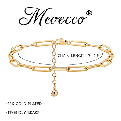 MEVECCO Anklet for Women Gold Chain 14K Gold Plated Dainty Boho Beach Summer Simple Foot Jewelry Ankle Bracelet - style: Paperclip Chain Big