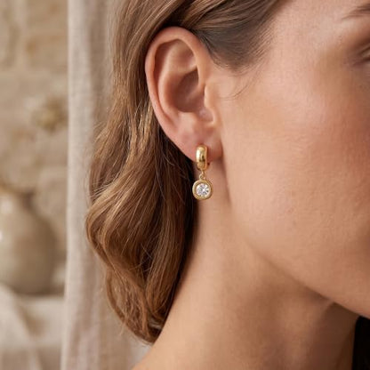 Gold Dangle Earrings for Women, 14K Gold Plated Chunky Hoop Earrings with Charms Cubic Zirconia Drop Earrings Statement Jewelry for Women - color: Gold A